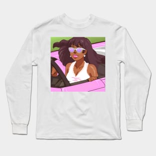 pastel woman in pink car Long Sleeve T-Shirt